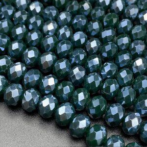 8x6mm Rondelle Dark Green Electroplate Glass Pearl Luster Faceted Bead Strand